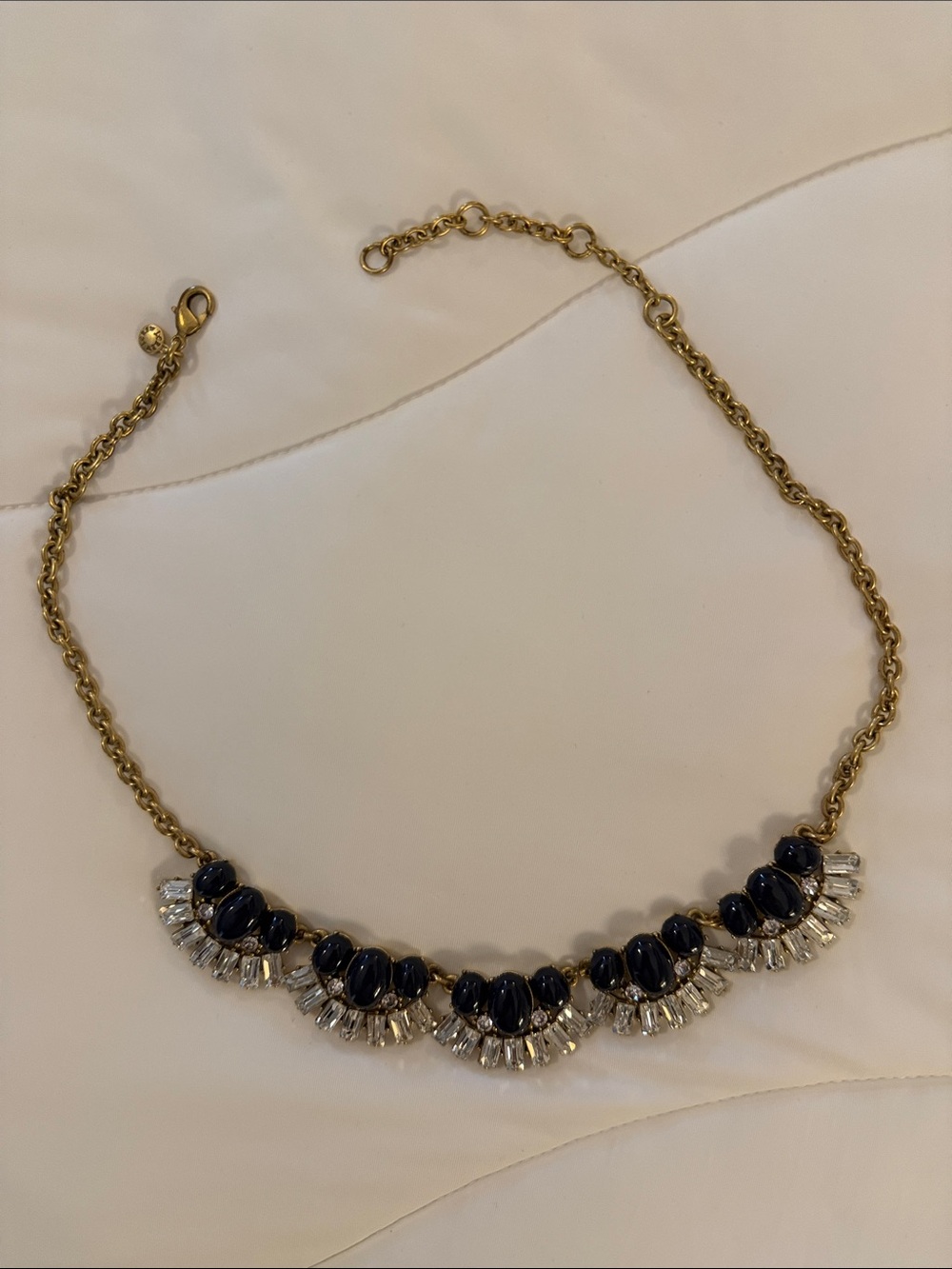 J. Crew Gold-Tone Necklace with Navy Stones and Crystal Accents